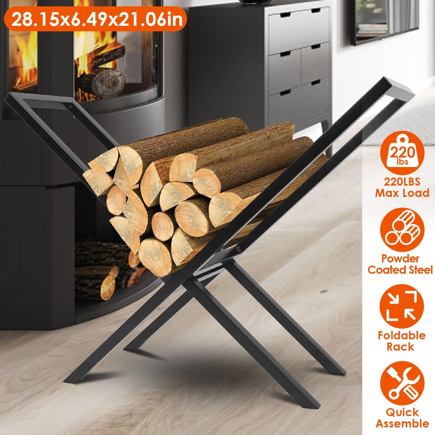 Firewood Log Rack 220LBS Capacity Steel X-Frame Storage Holder