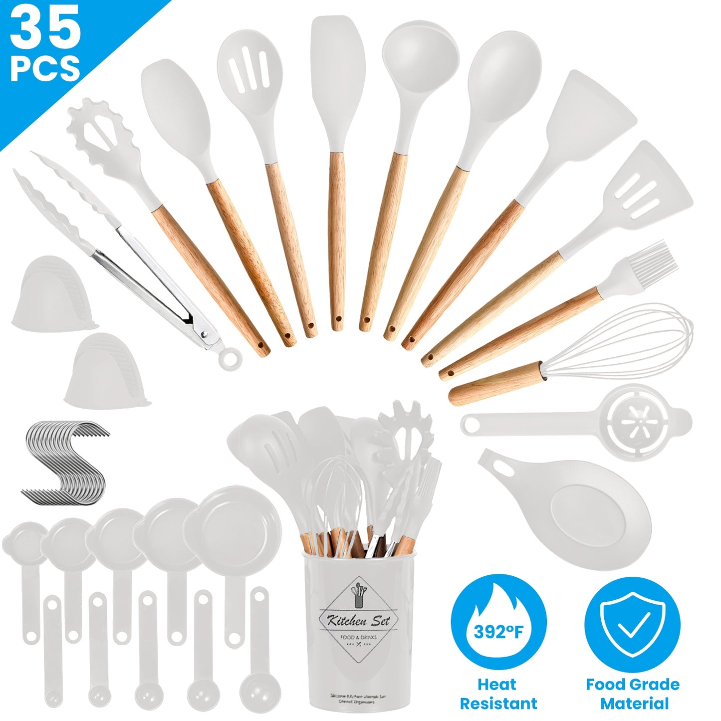 Kitchen Cooking Utensils Set - 35 Piece Silicone & Steel