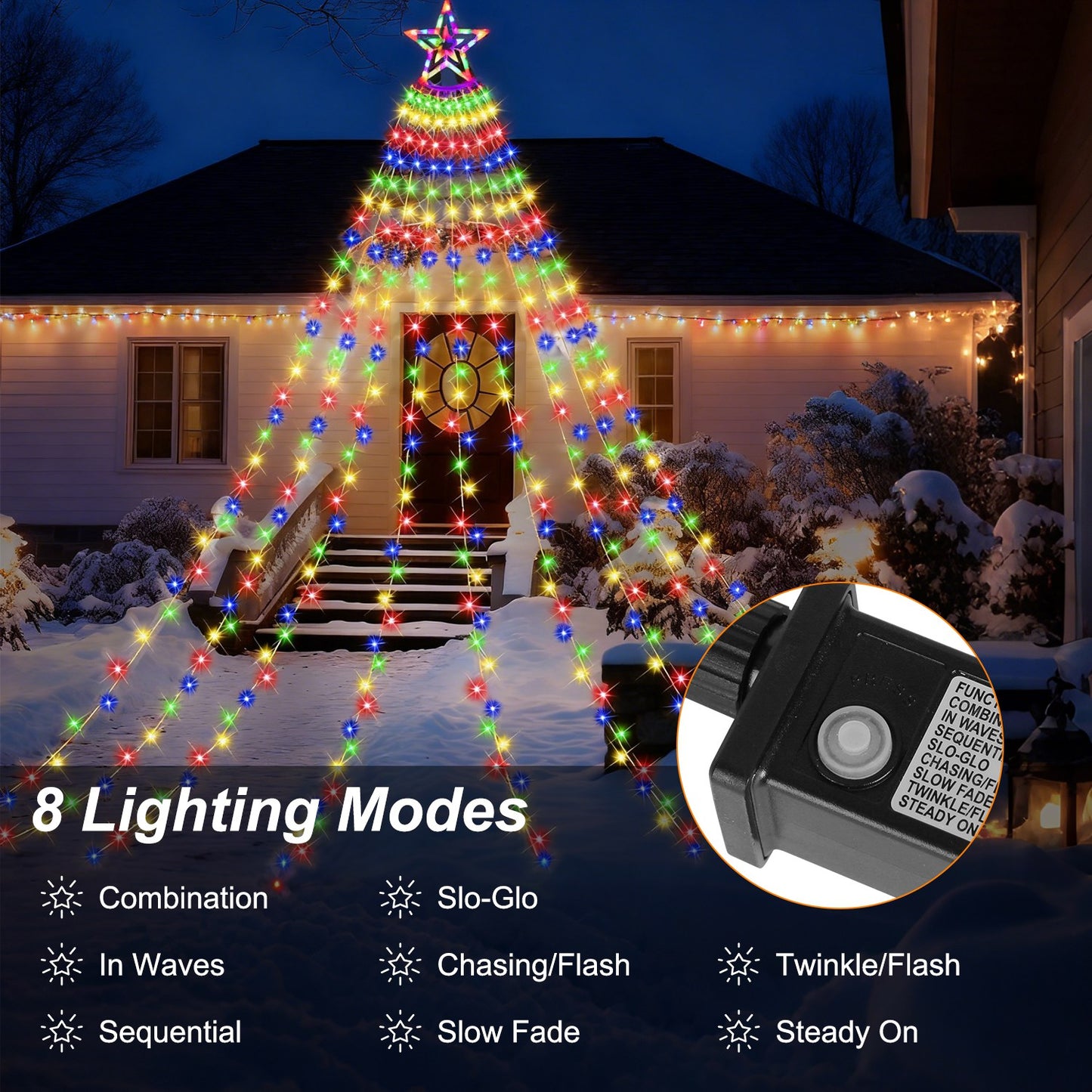 Star Waterfall Tree String Lights 350 LED Multicolor 11.48ft