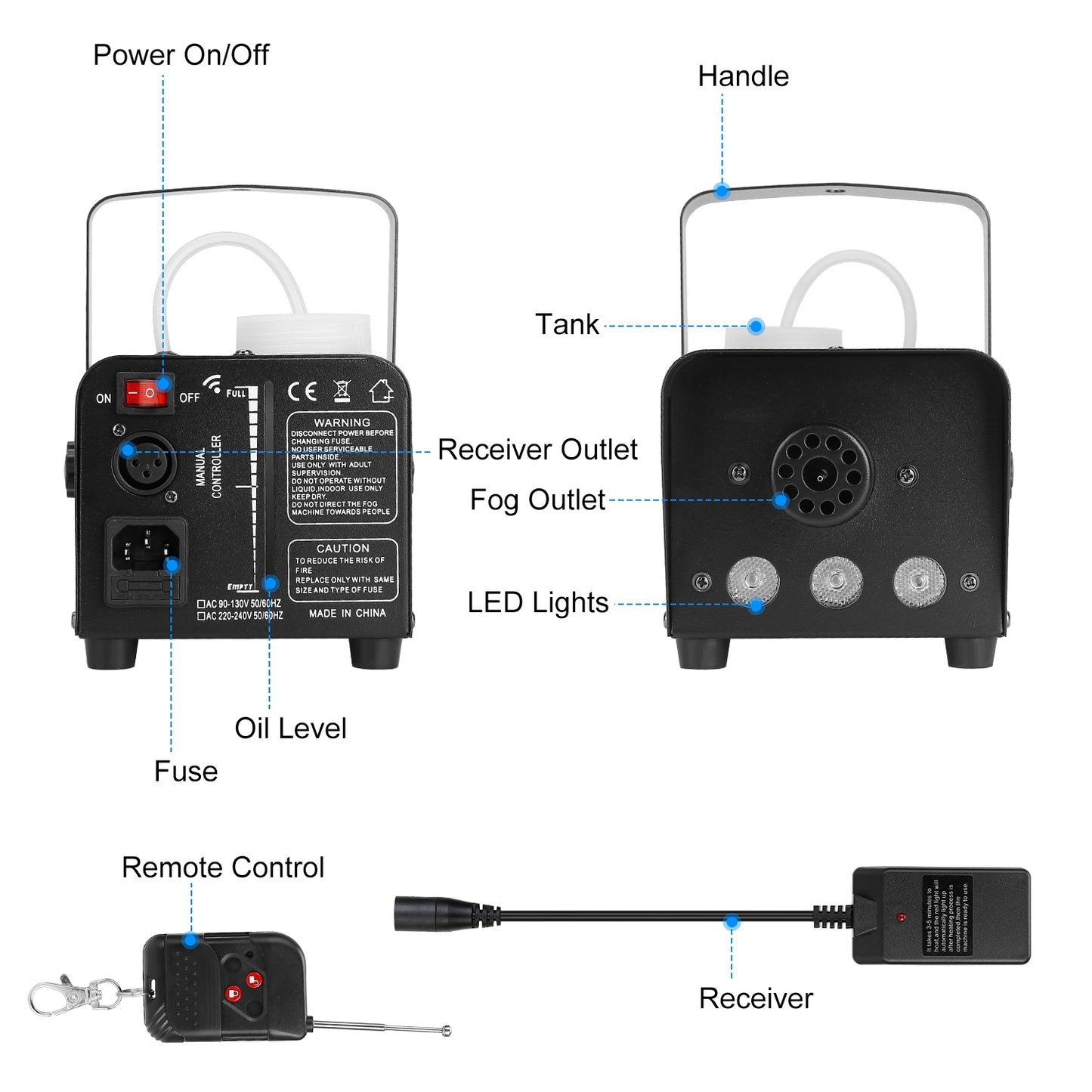 400W Fog Machine with RGB LED Lights and Remote Control