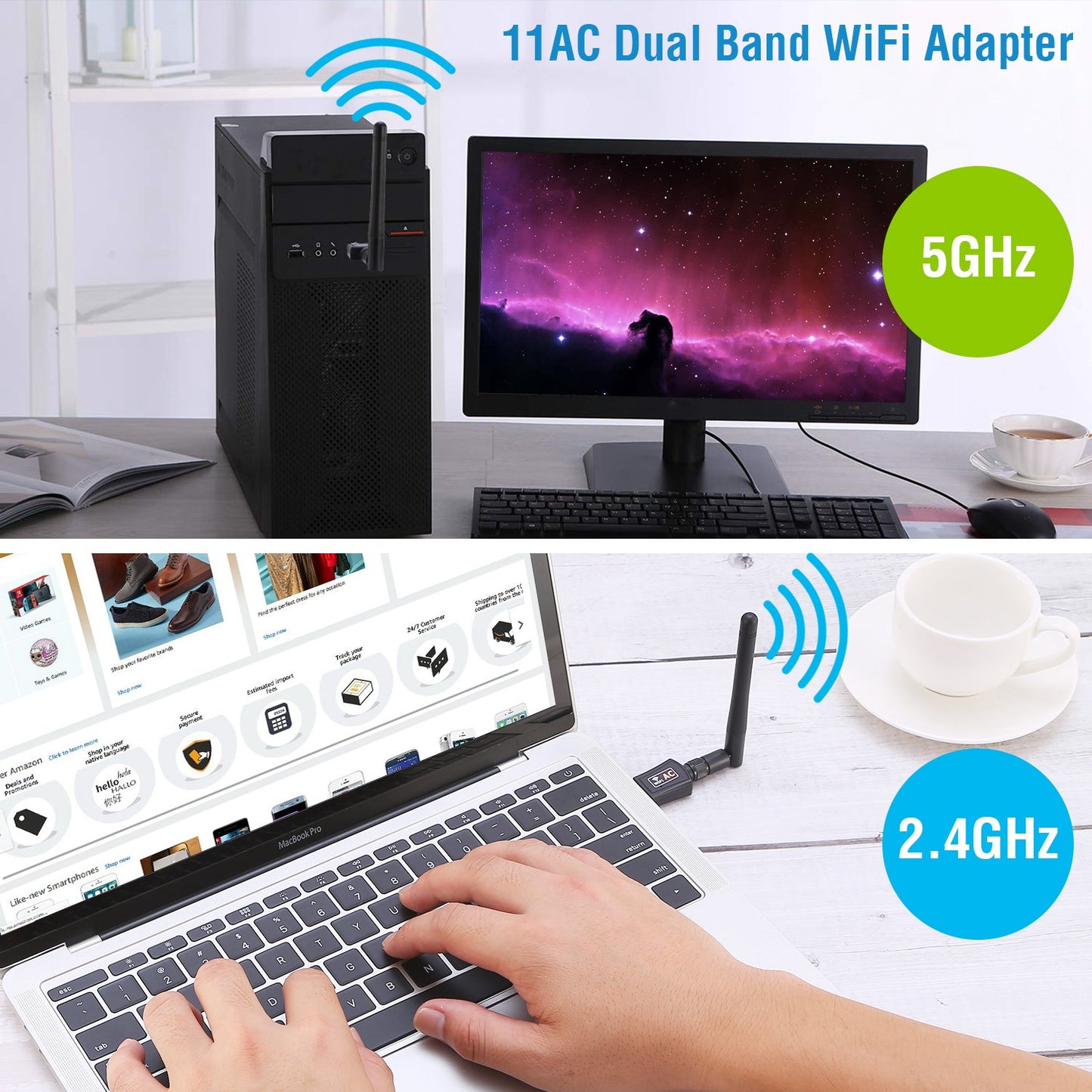 USB WiFi Adapter AC600 Dual Band with Rotating Antenna