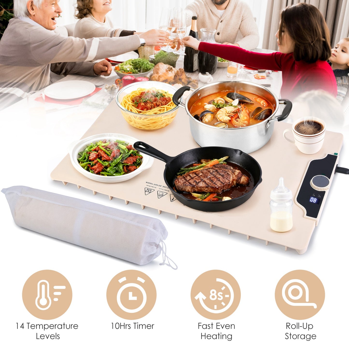 Electric Food Warming Mat 23.6x15.8in with 14 Temp Levels