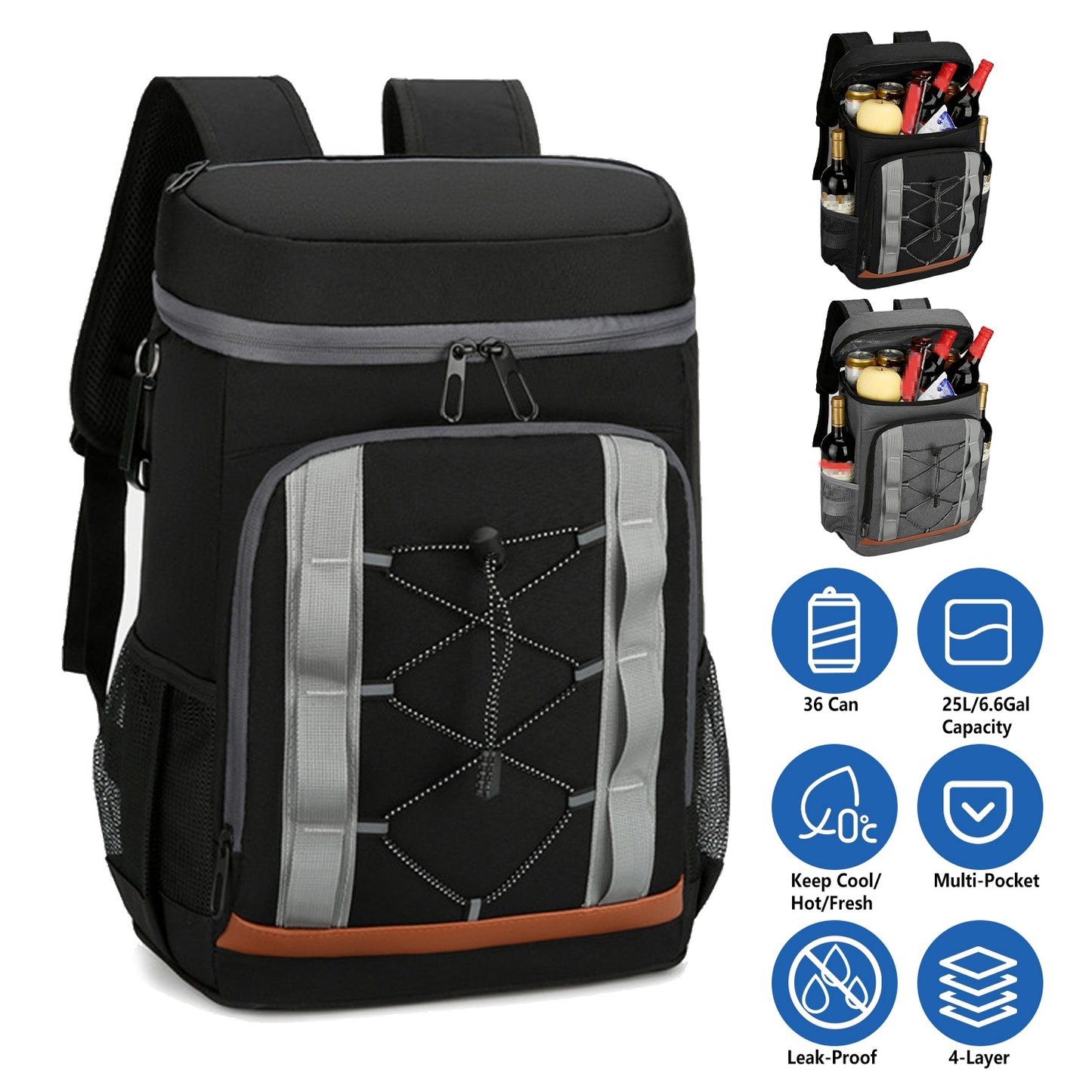 Insulated Cooler Backpack 36 Can Leakproof with Bottle Opener