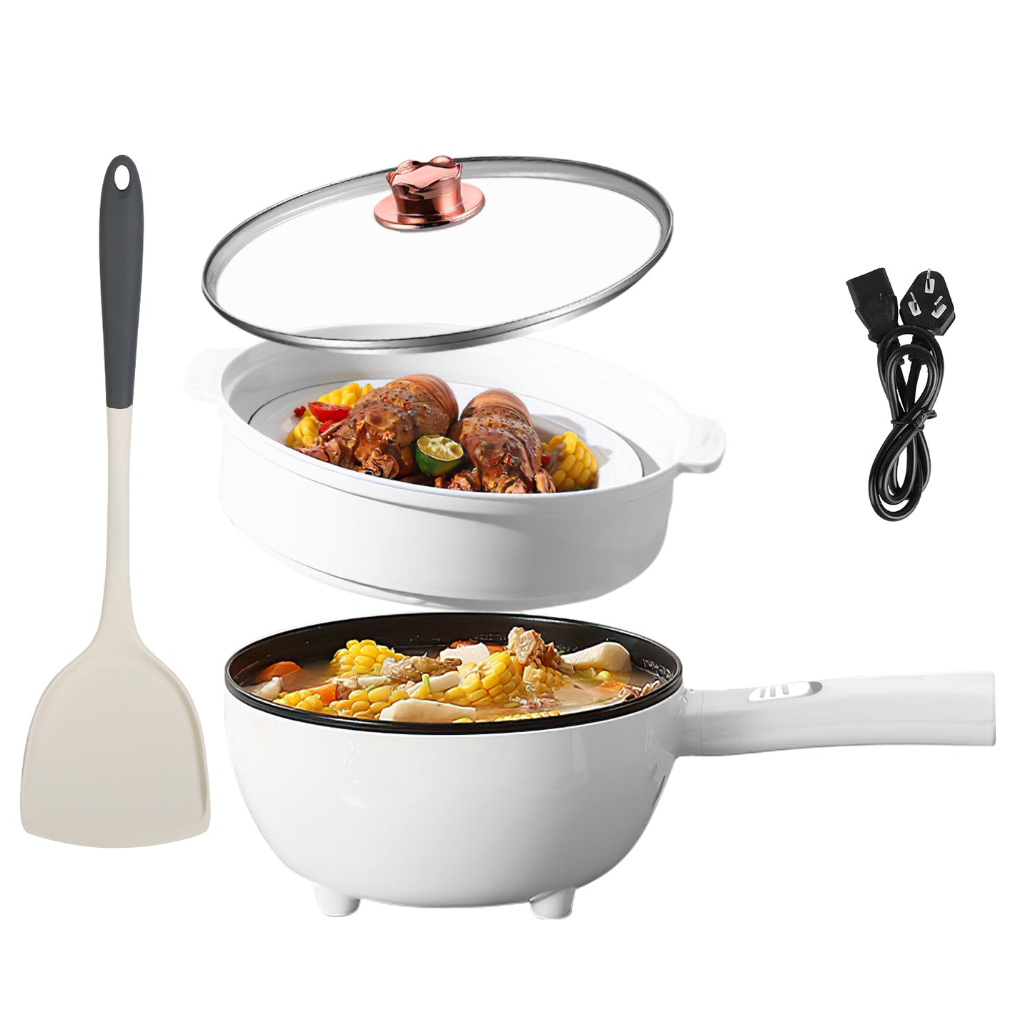 Electric Hot Pot with Steamer Rack - 3L Non-Stick Cooker