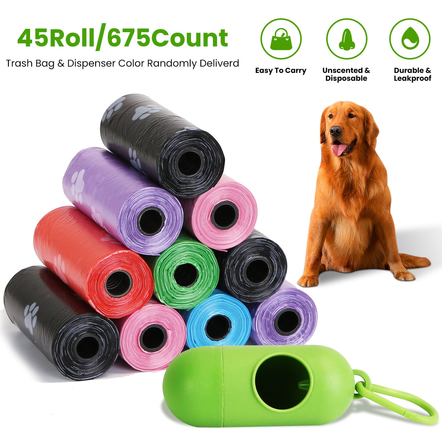 Dog Waste Bags 675 Count with Dispenser and Leash Clip