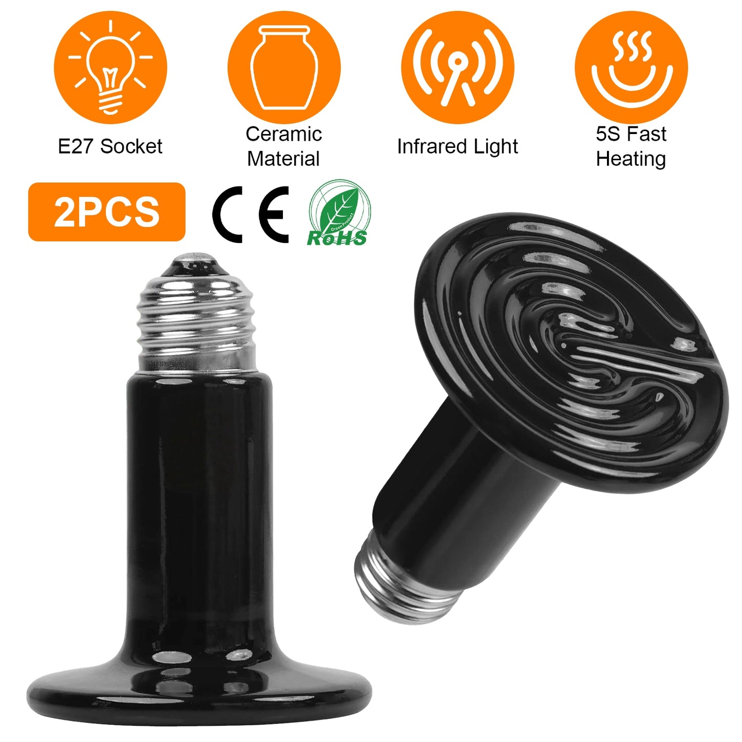 Ceramic Heat Lamp 150W Infrared Reptile Heater - 2 Pack
