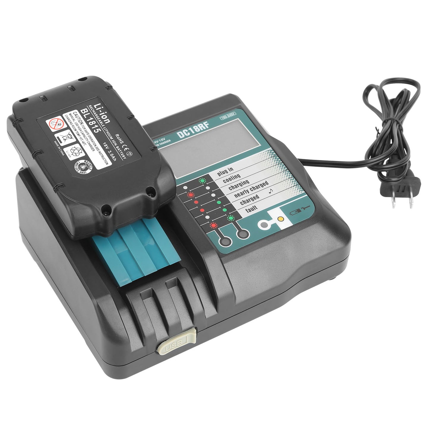 Makita Battery Charger 14.4-18V with LCD Display & USB Port