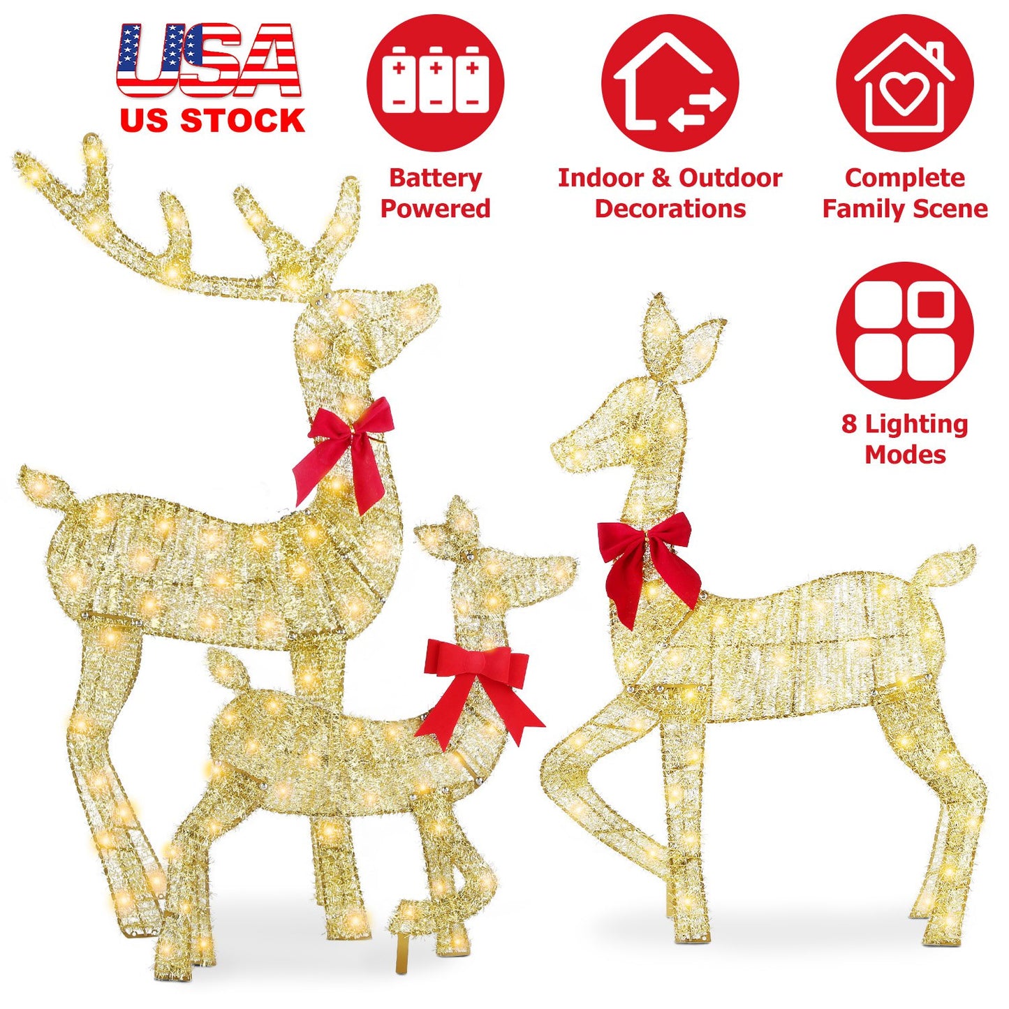Lighted Christmas Deer Family Set - 3 Piece Indoor Outdoor Display