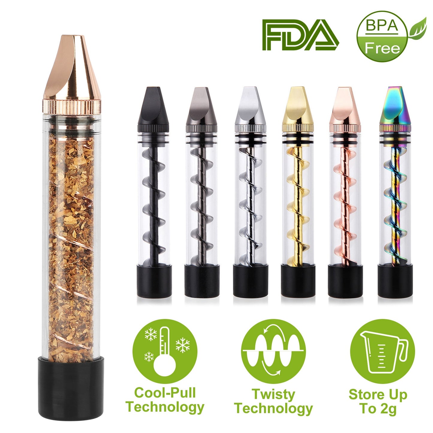 Twisty Glass Blunt Pipe with Grinder and Cleaning Kit