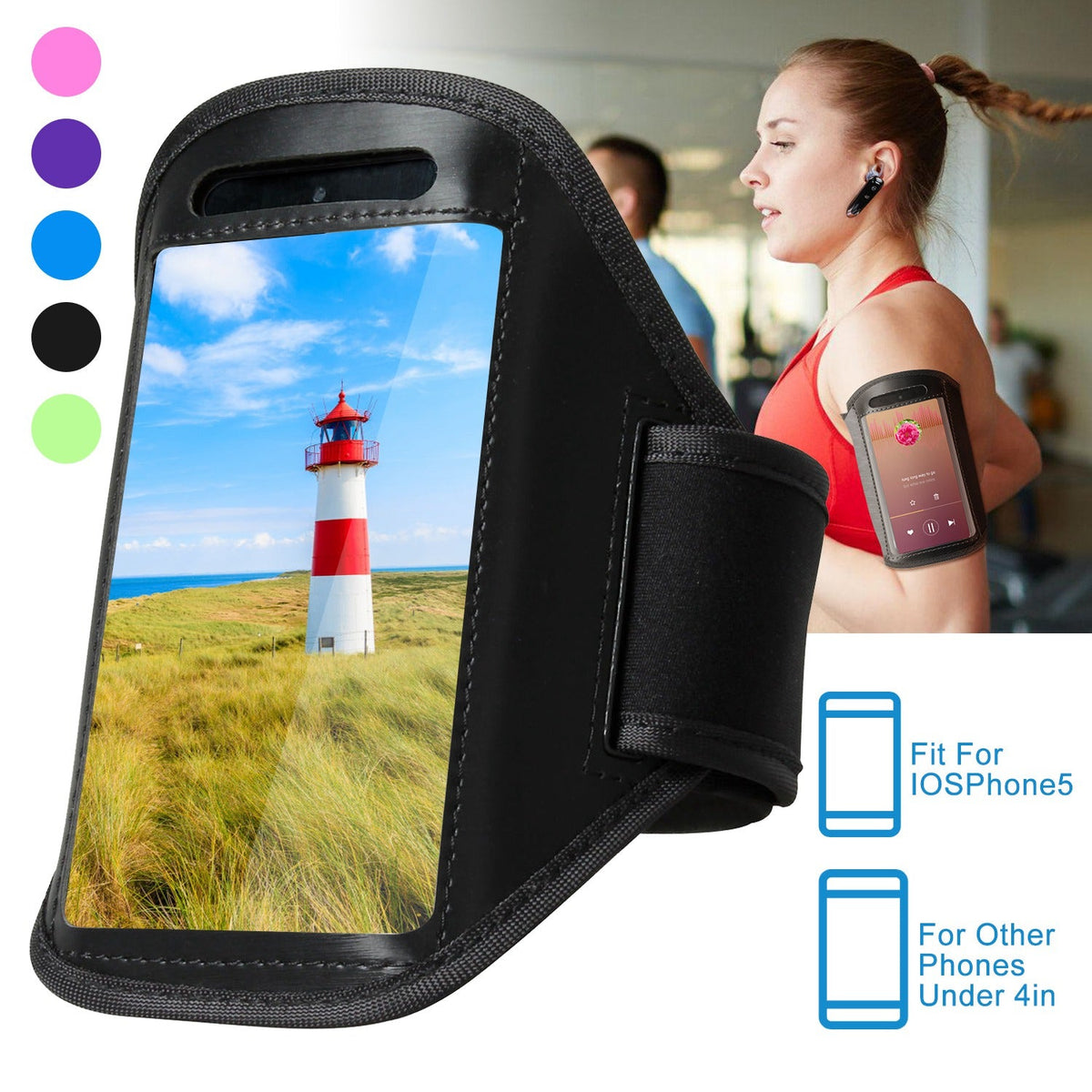 Phone Armband Case Adjustable Sweat-Resistant Armband Phone Holder Fit for iPhone5 Or Cellphones Under 4in For Running Jogging Riding Hiking Gym