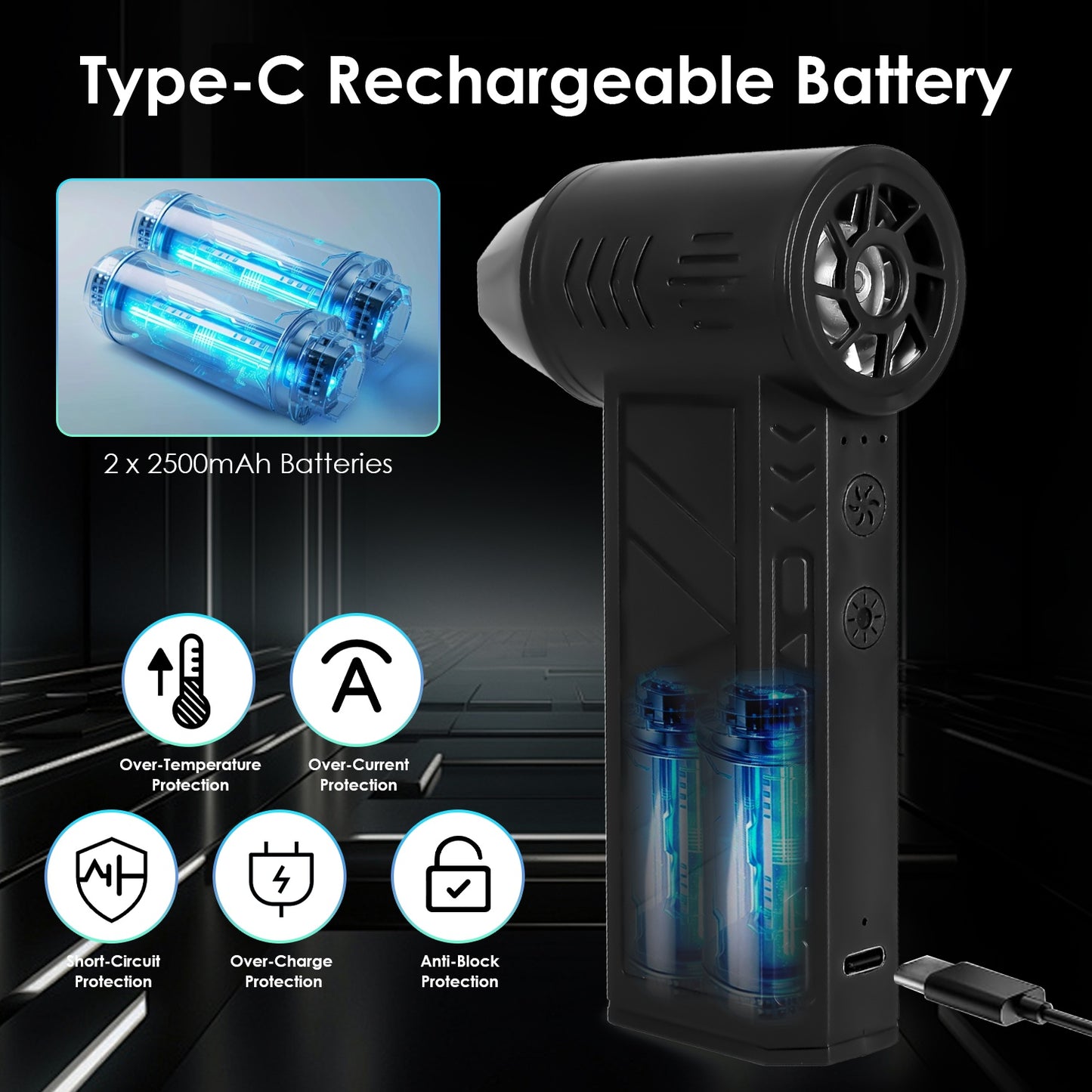 Compressed Air Duster with LED Light – 150000RPM Cordless