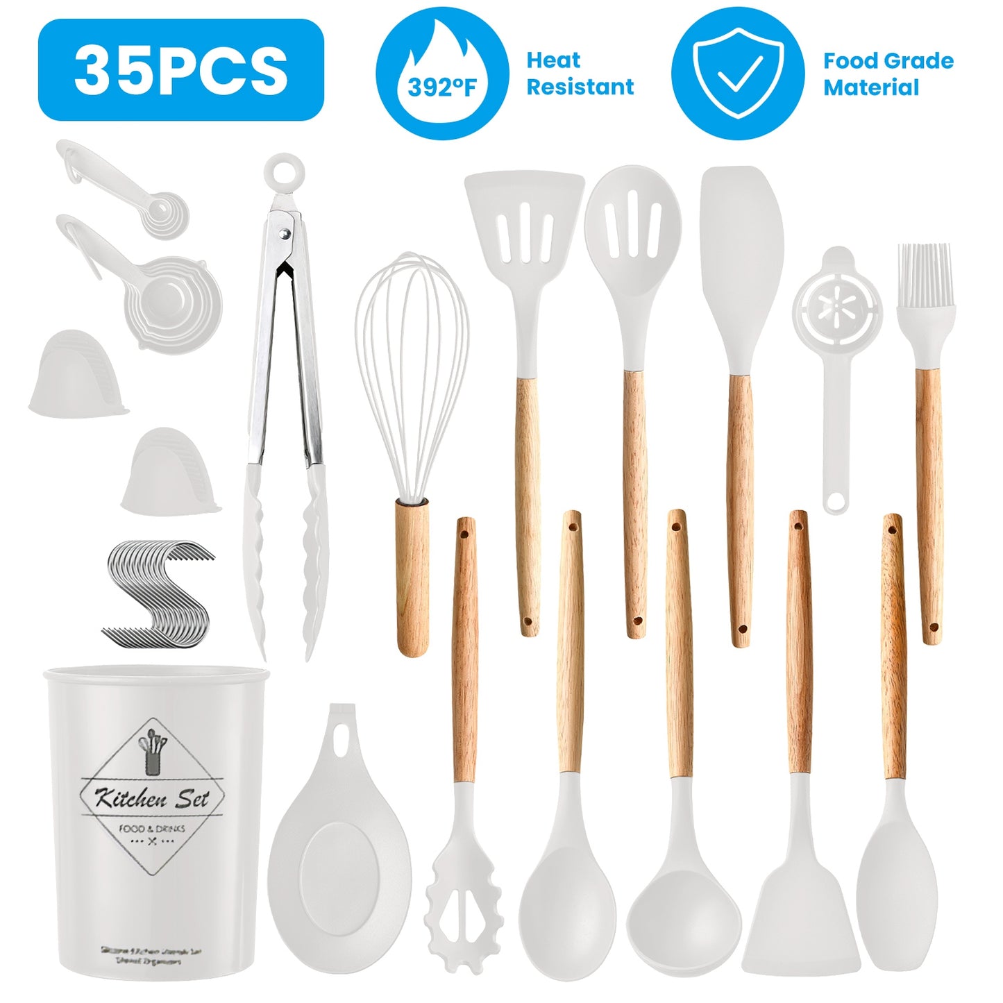 Kitchen Cooking Utensils Set - 35 Piece Silicone & Steel
