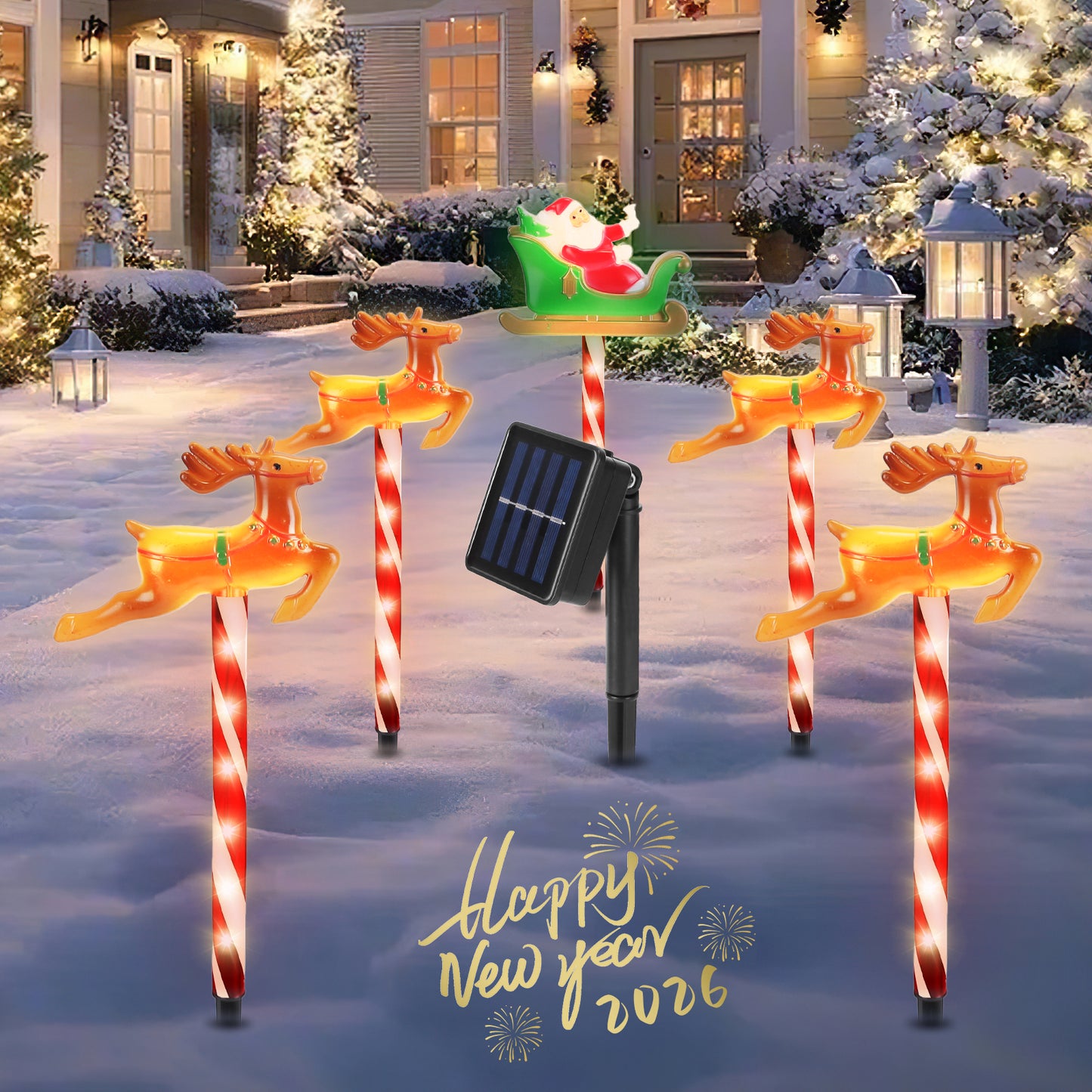 Solar Christmas Pathway Lights 5-Pack with 8 Lighting Modes