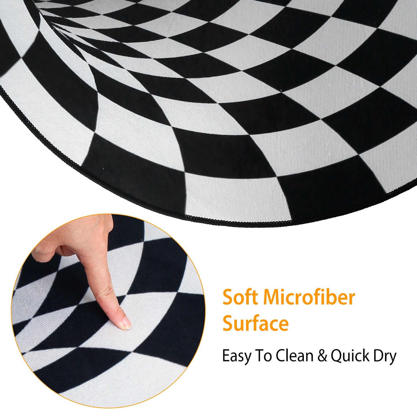 3D Illusion Round Area Rug - Black & White Checkered Design