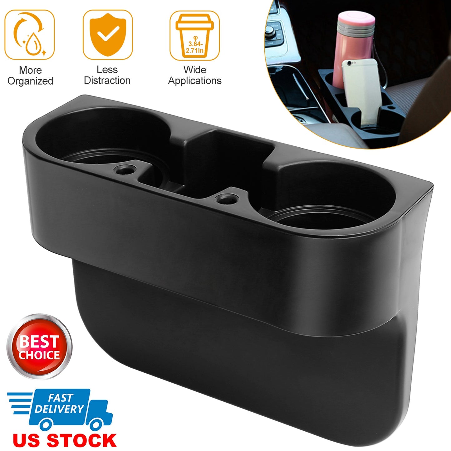 Car Seat Gap Cup Holder Organizer with Dual Holders