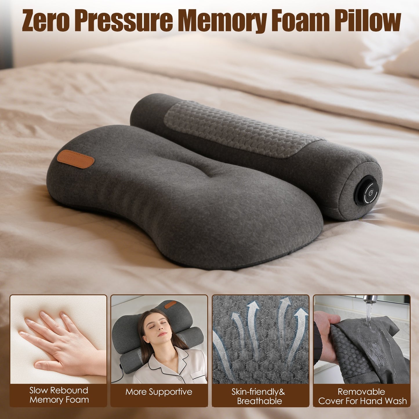 Heated Memory Foam Neck Pillow with 3-Level Heat Therapy