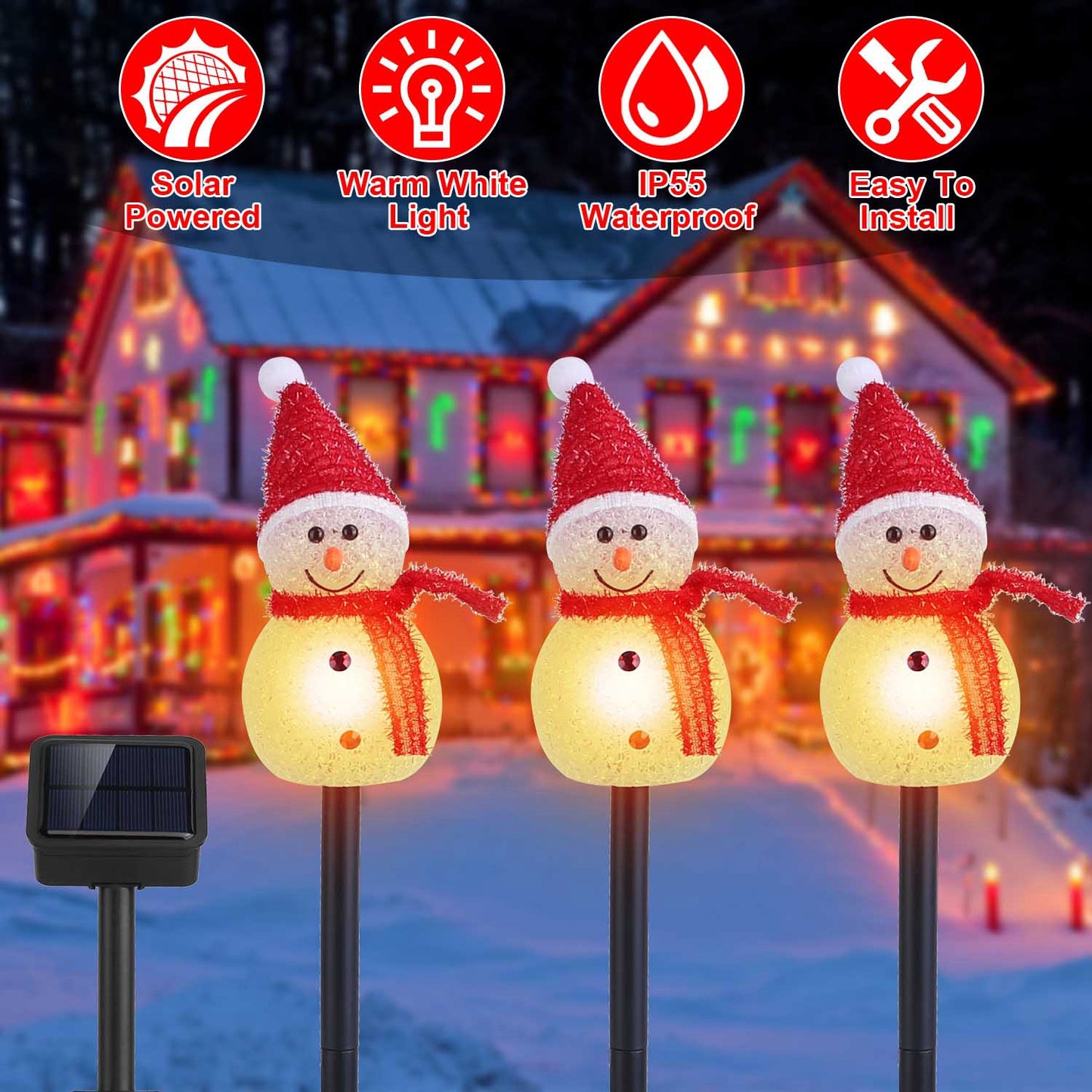 Solar Snowman Stake Light Set - 3 Piece Christmas Decoration