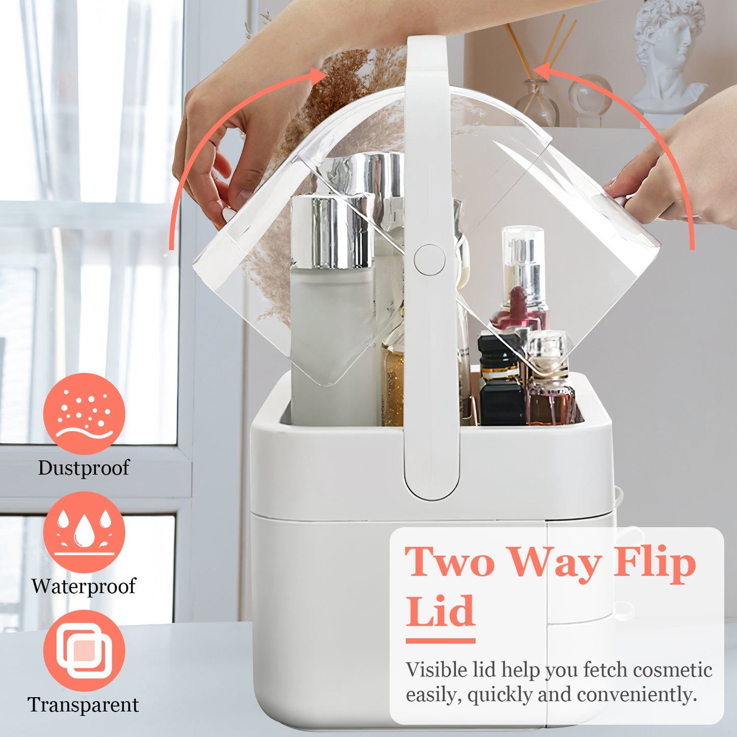 3-Tier Makeup Organizer with Dustproof Lid and Drawers