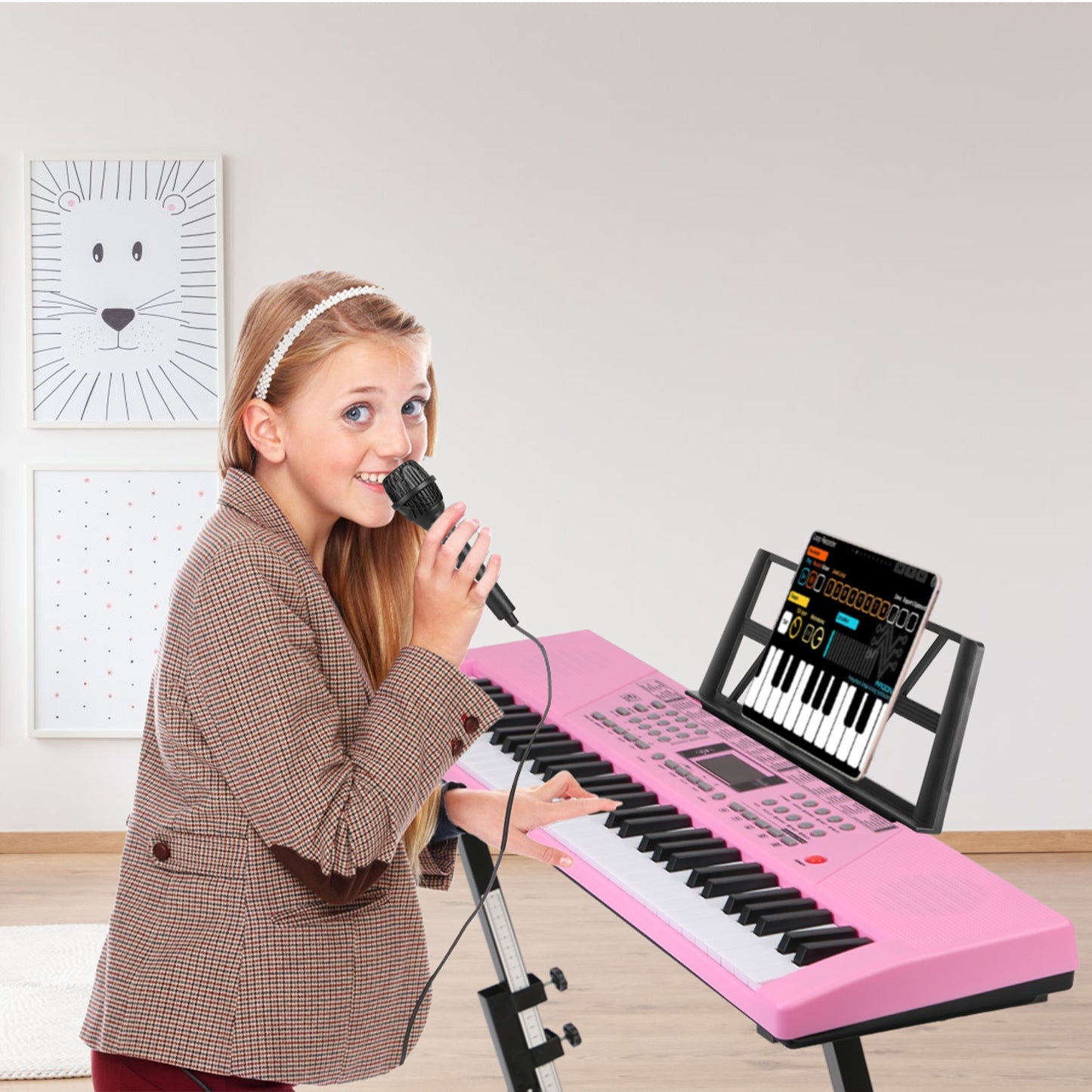 61-Key Digital Music Keyboard with Microphone & Stand