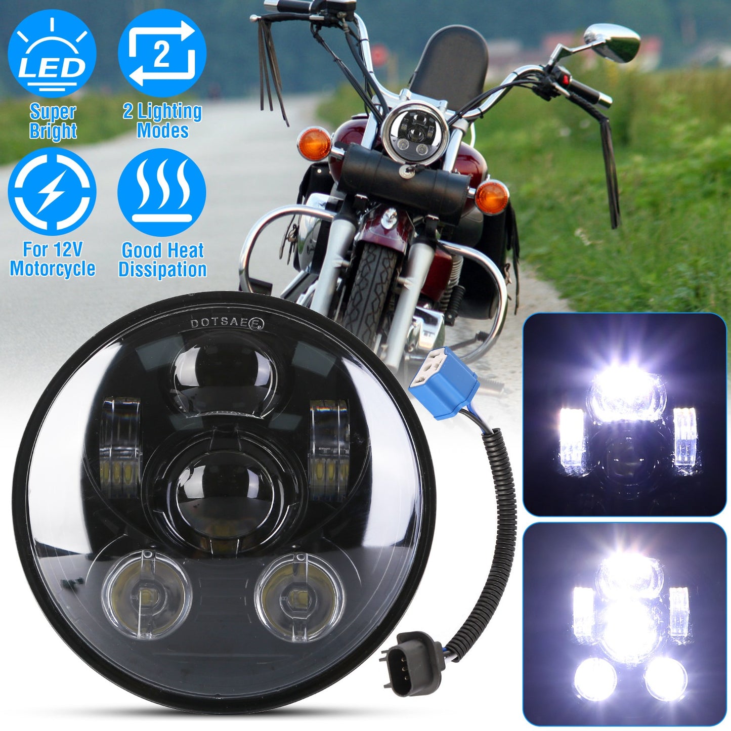 5.75 Inch LED Motorcycle Headlight with High/Low Beam