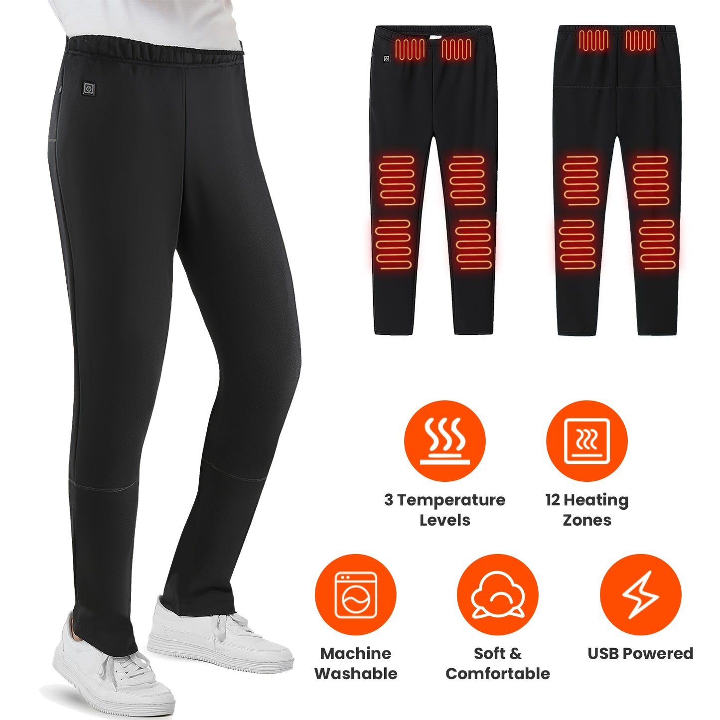 Heated Pants with 12 Heating Zones USB Powered