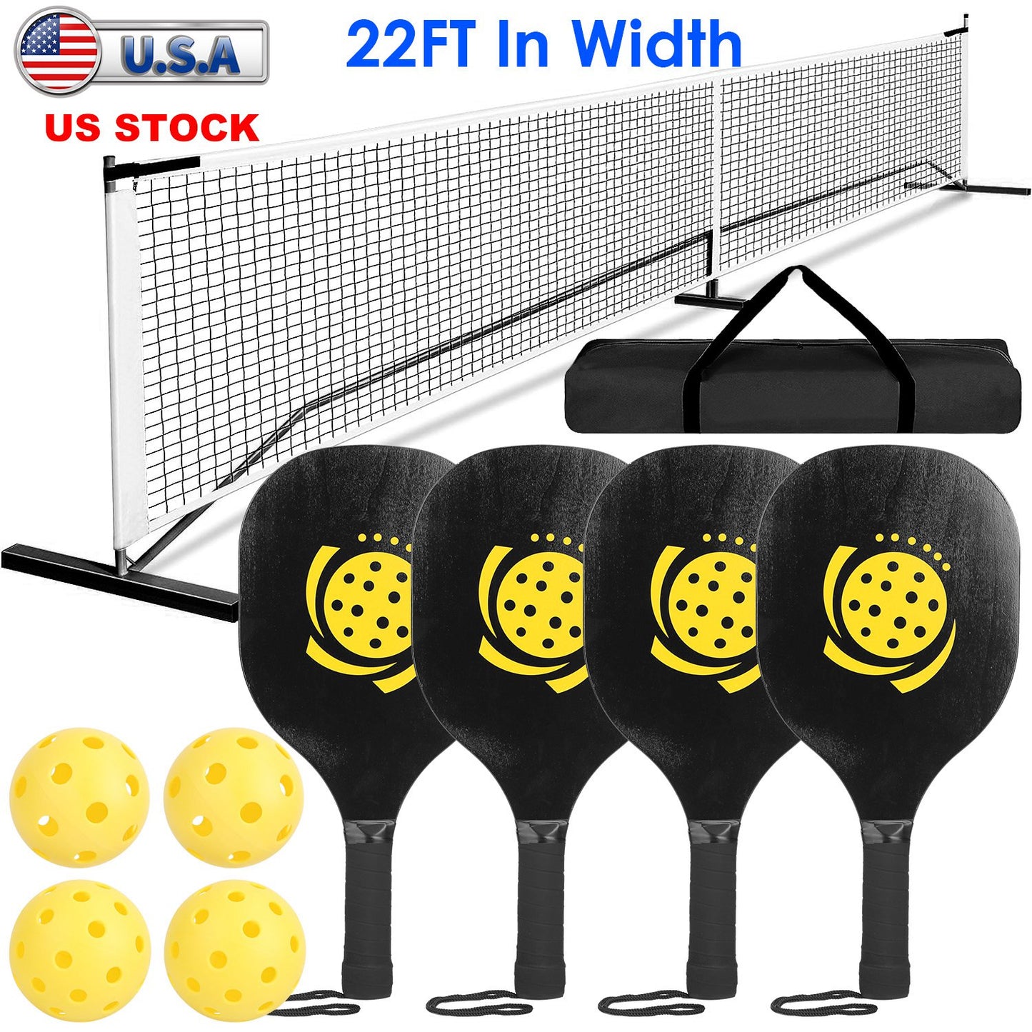 Pickleball Net Set 22ft Regulation with Paddles & Balls