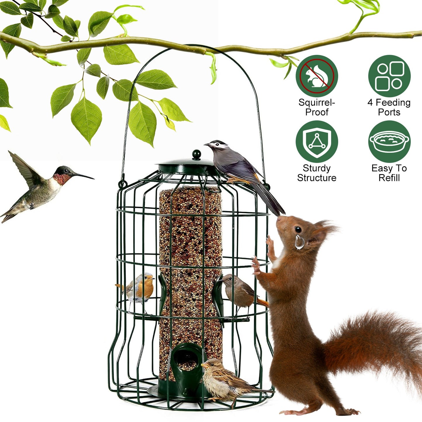 Squirrel-Proof Metal Bird Feeder with 4 Feeding Ports