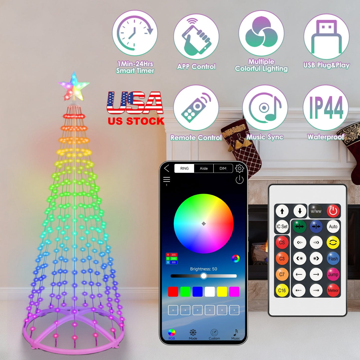 LED Christmas Cone Tree with App Control & 210 Light Modes