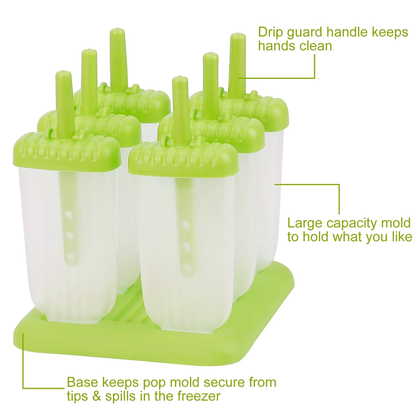 Reusable Popsicle Molds Set of 6 with Drip-Guard Handles