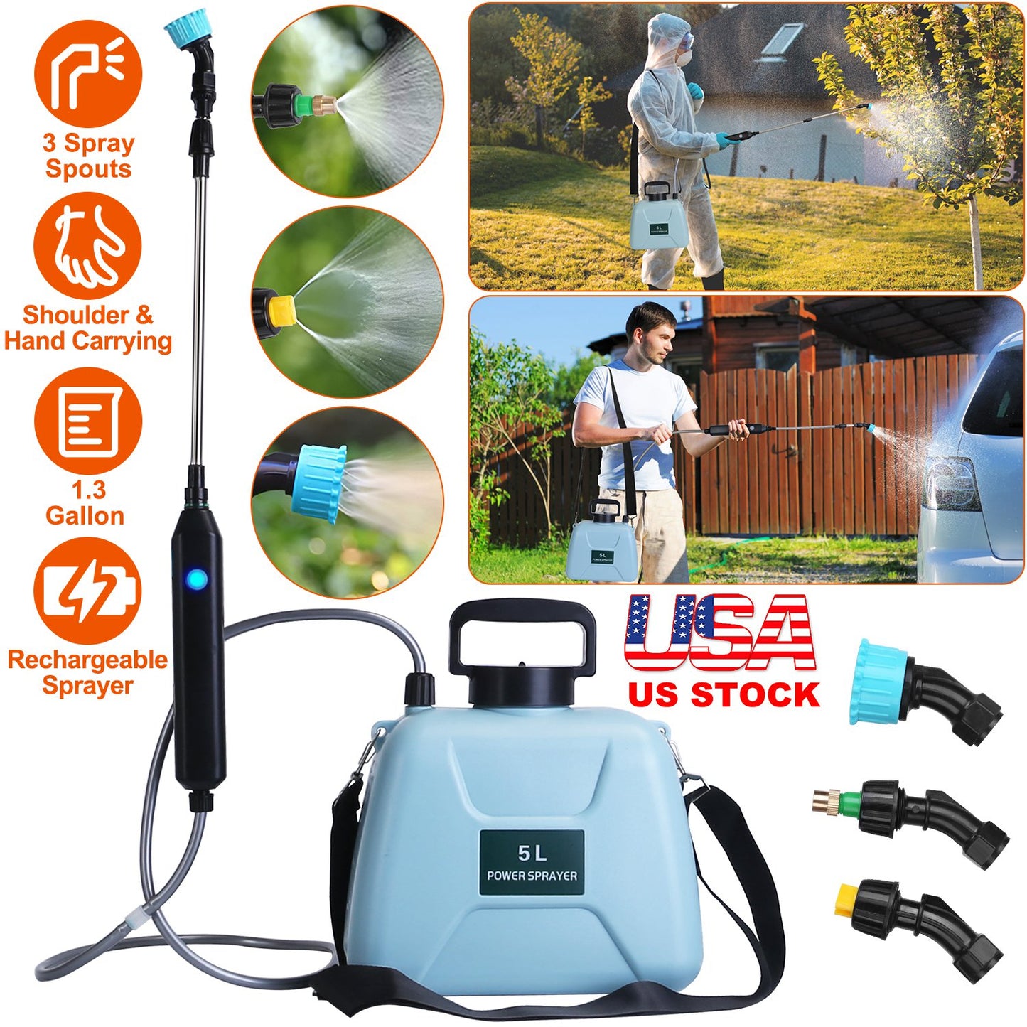 Electric Plant Sprayer 5L Rechargeable with Telescopic Wand