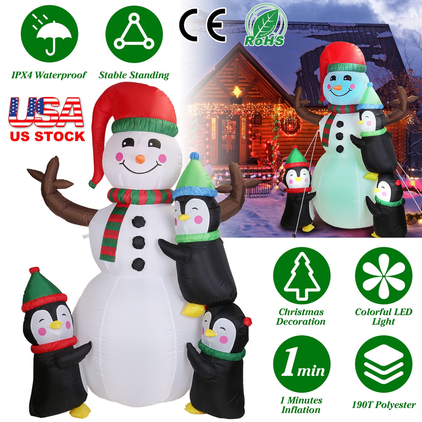 Christmas Inflatable Snowman with Penguins 5.9FT LED Outdoor