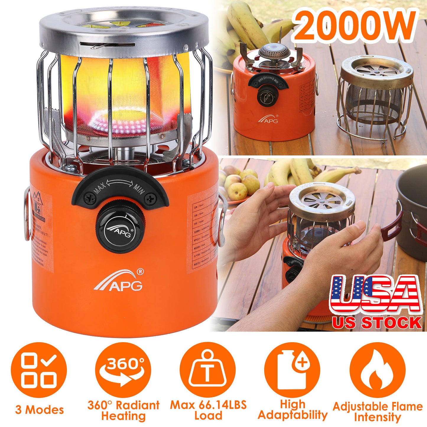Portable Camping Stove & Heater 2-in-1 with 360° Heating