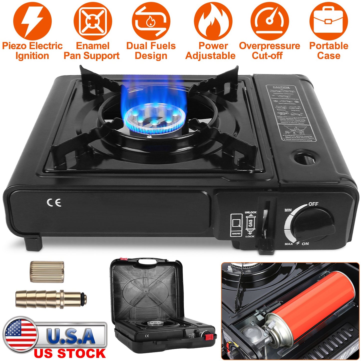 Portable Camping Stove with Piezo Ignition & Dual Fuel