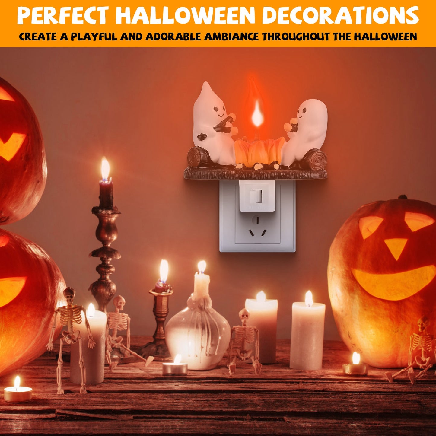 Ghost Campfire Flickering Night Light - 2 Pack Halloween Decor