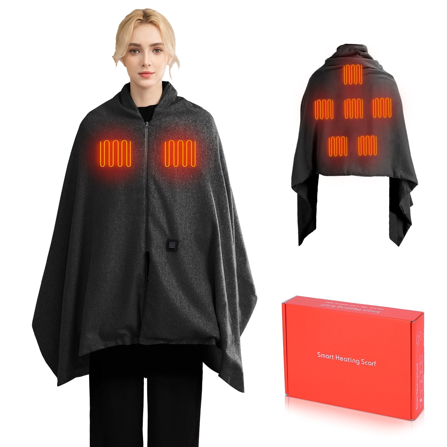 USB Heated Shawl with 3 Heat Levels and Zipper