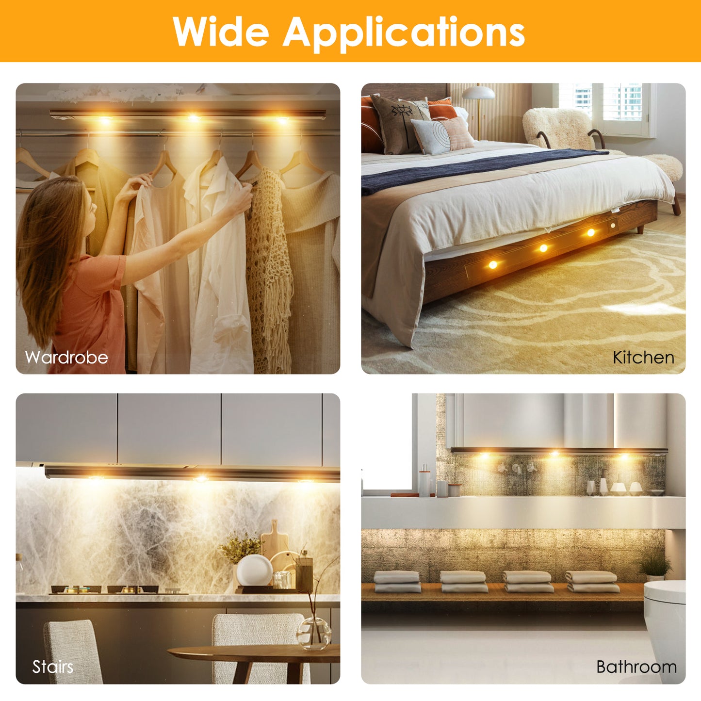 Rechargeable Motion Sensor Cabinet Light 2-Pack with 3 Colors