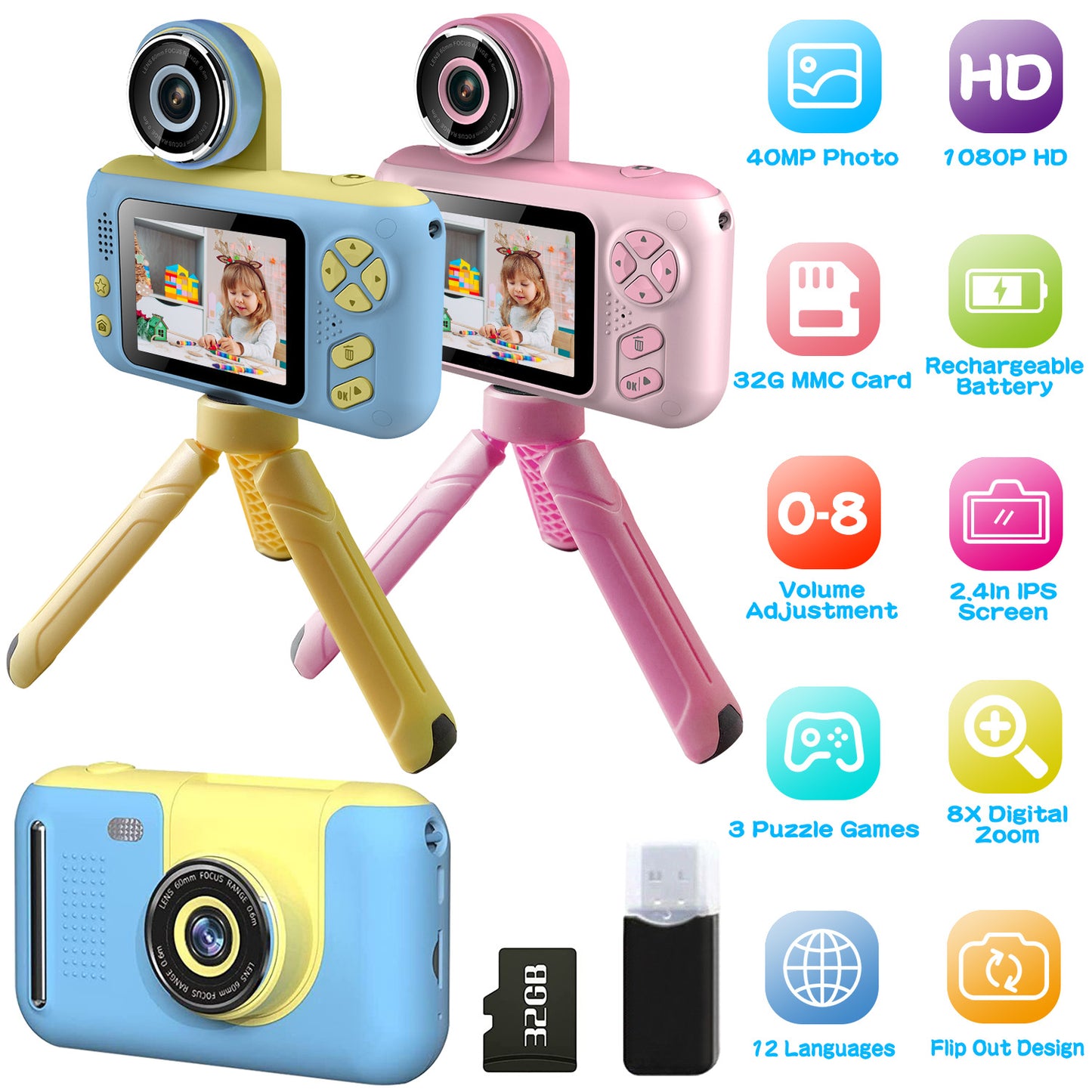 Kids Digital Camera with Flip Lens & 2.4" Screen