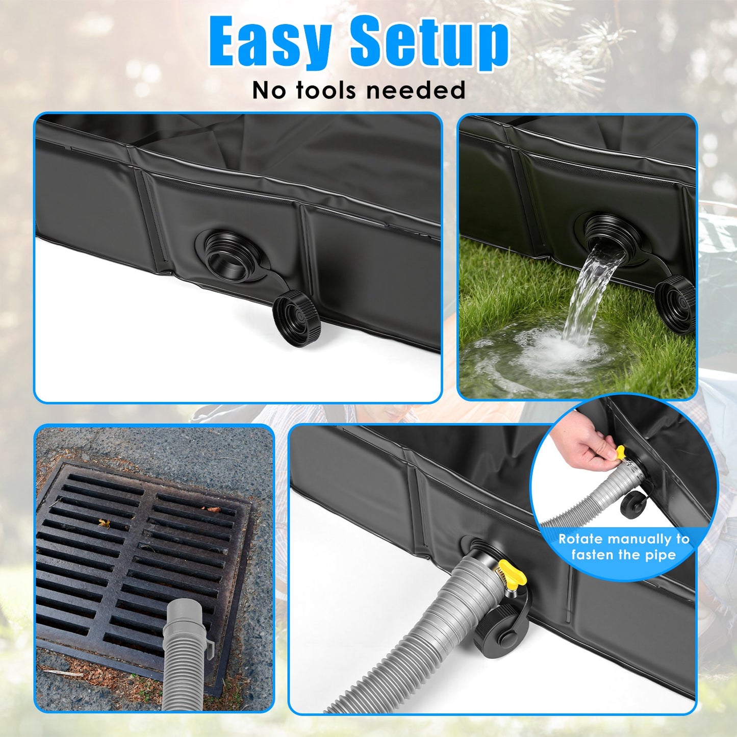 Portable Shower Pan 41x41in Foldable Camping Basin with Drain