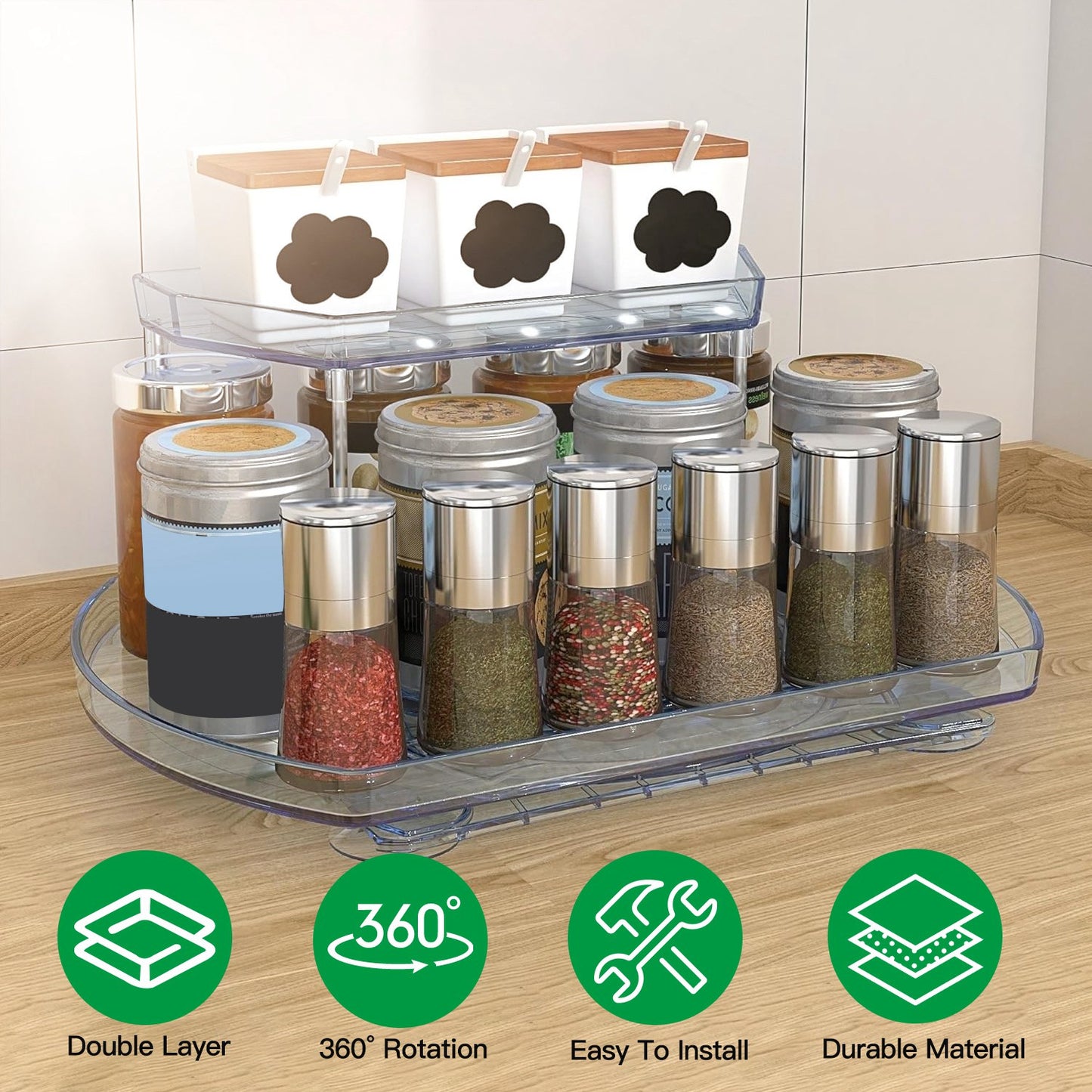 2-Tier Turntable Organizer with 360° Rotating Slide Rail