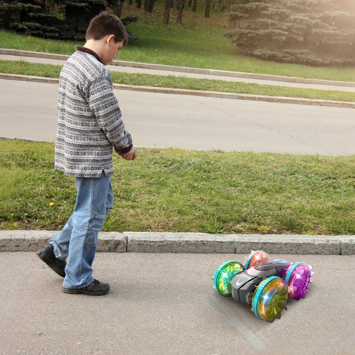 Amphibious RC Stunt Car with Wrist Controller & RGB Lights