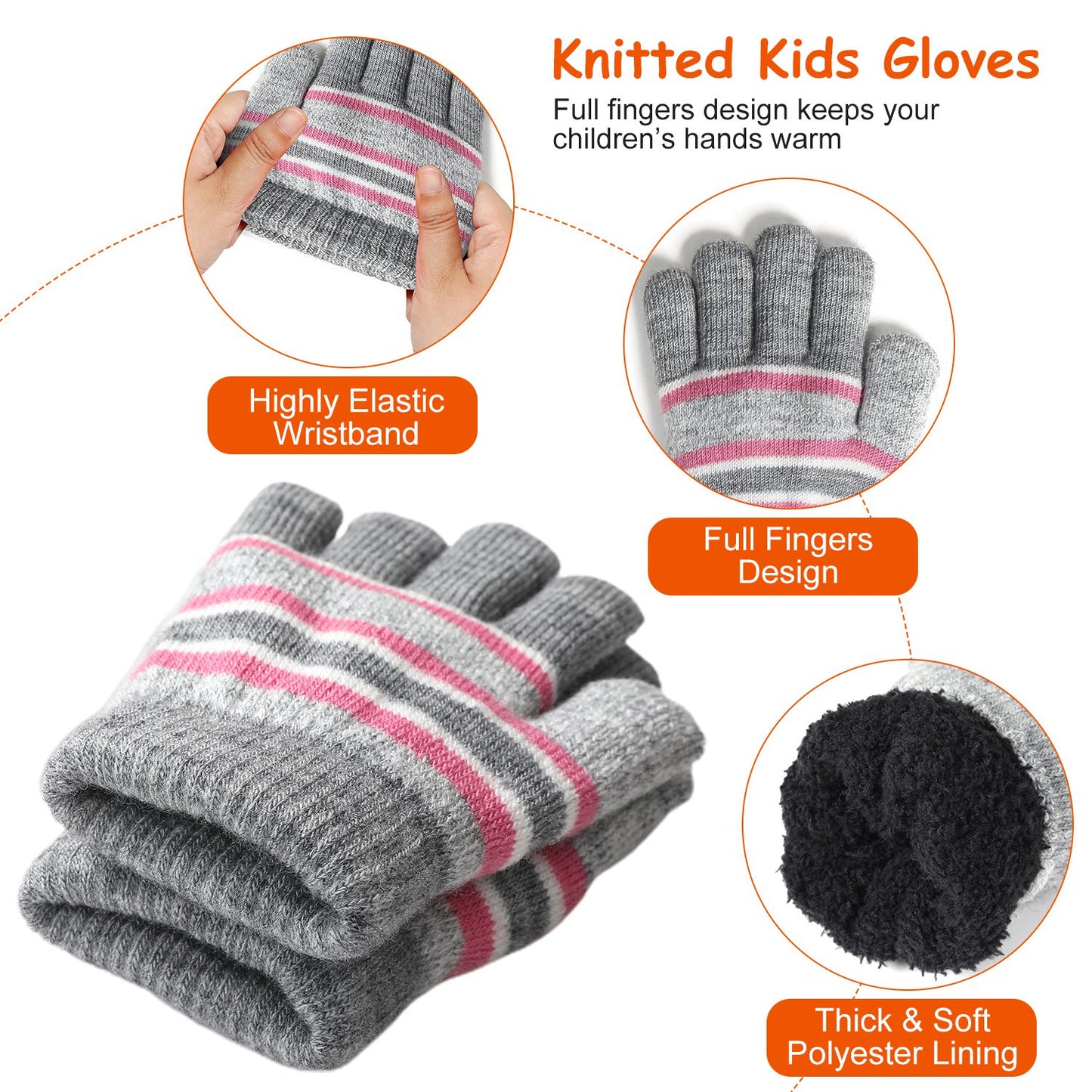 Winter Kids Knitted Hat Scarf Gloves 3Pcs Boys Girls