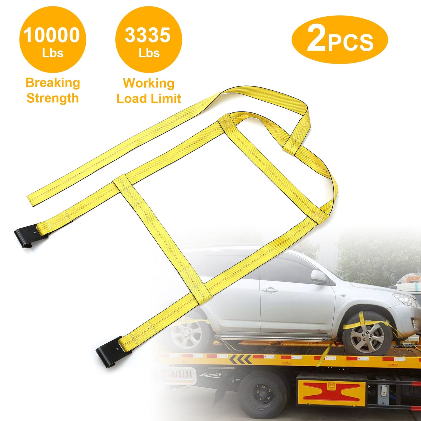 Adjustable Tow Dolly Tire Basket Straps with Flat Hooks (2-Pack)
