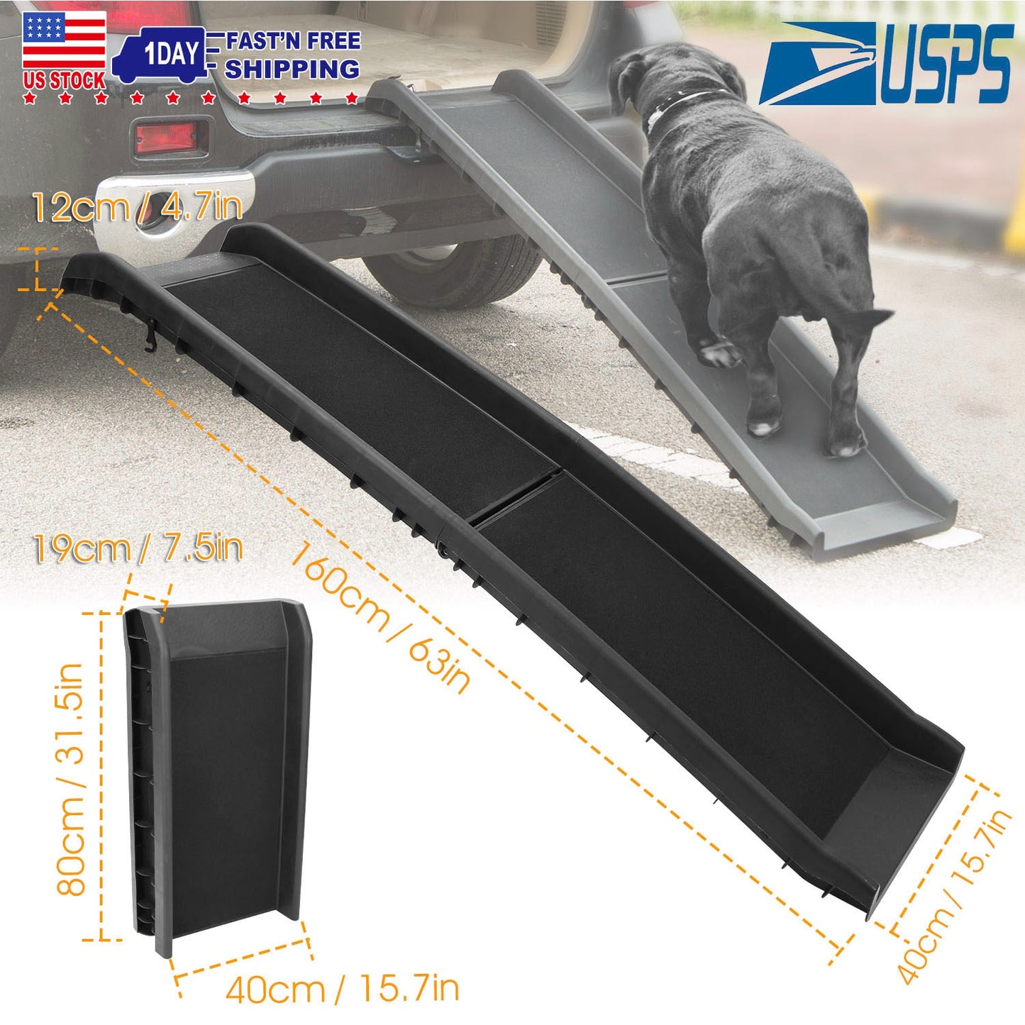Foldable Dog Ramp for Cars – 176 lbs Capacity, Non-Slip Surface