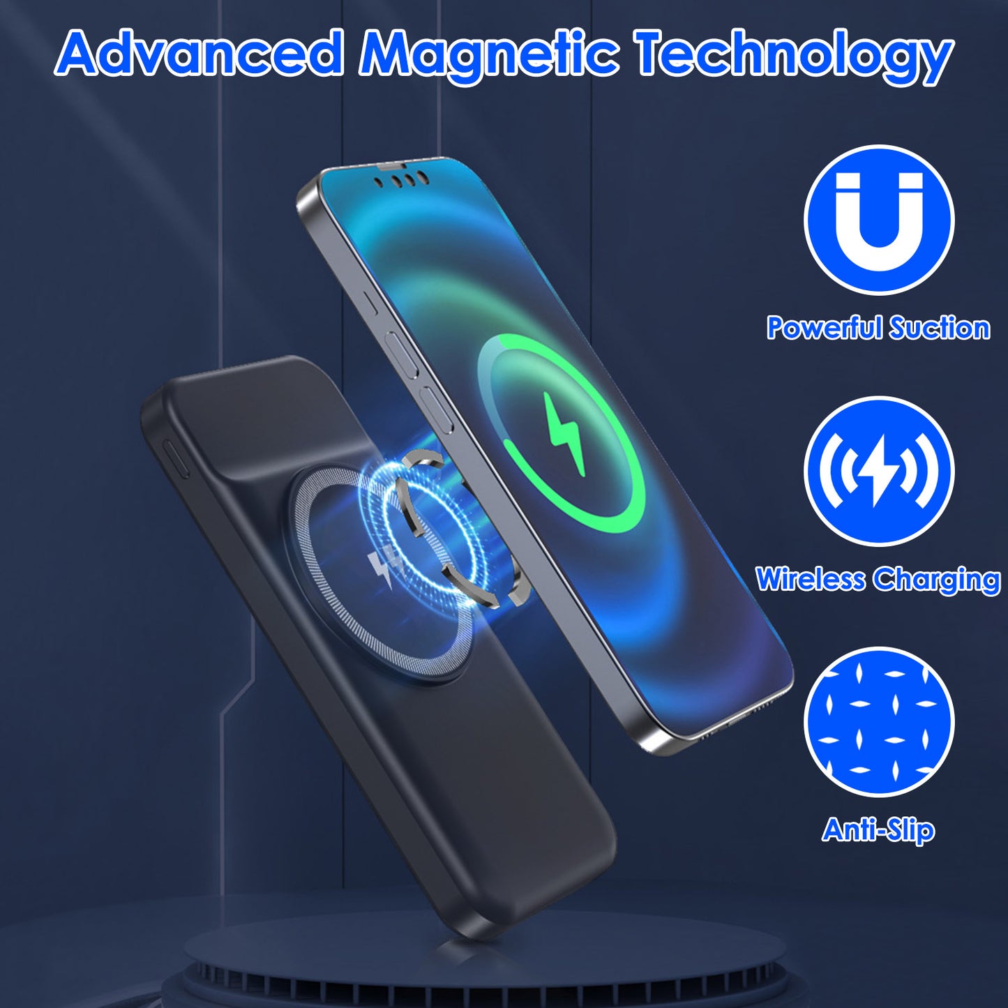 10000mAh Magnetic Wireless Power Bank with Built-In Cable