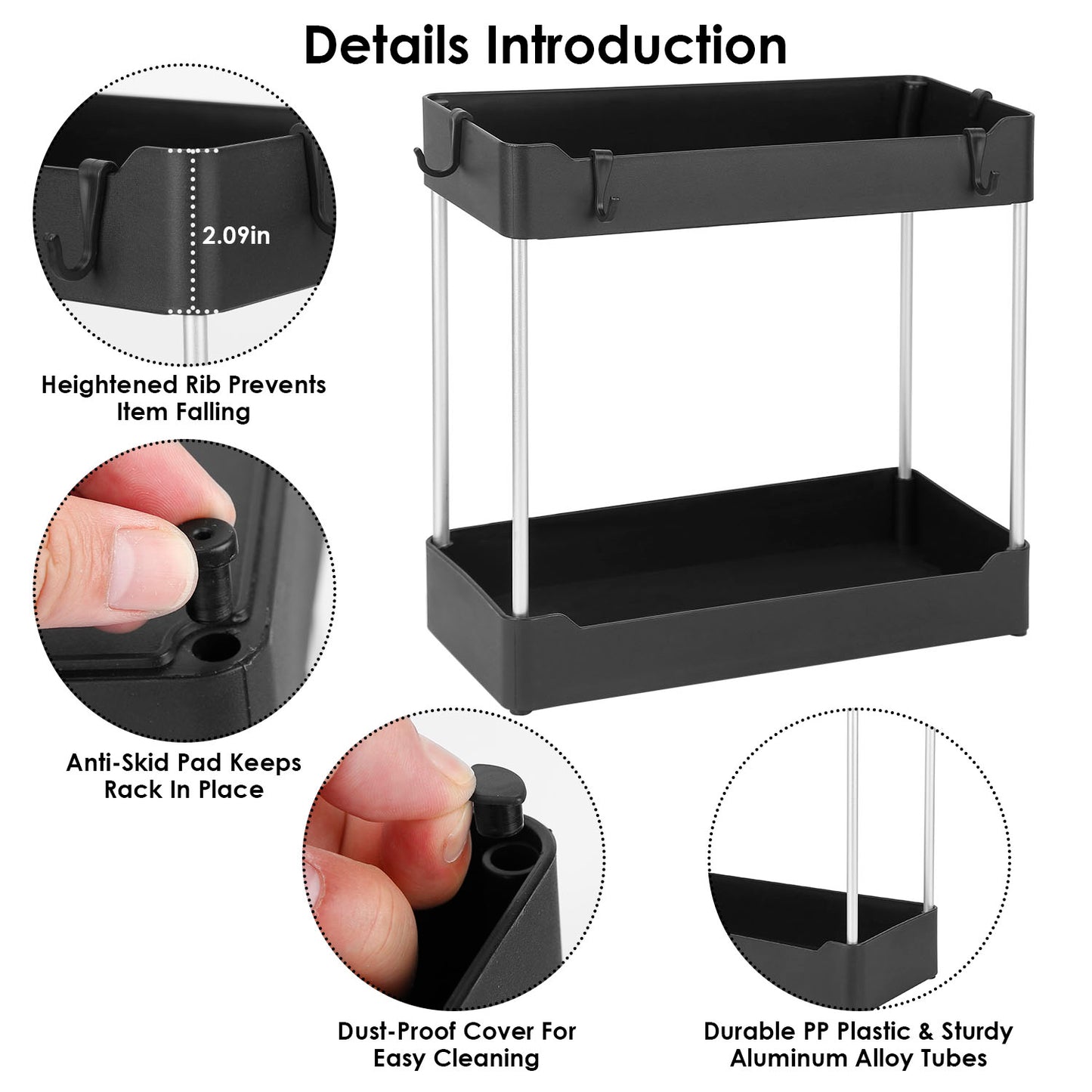2-Tier Under Sink Organizer with 4 Hooks
