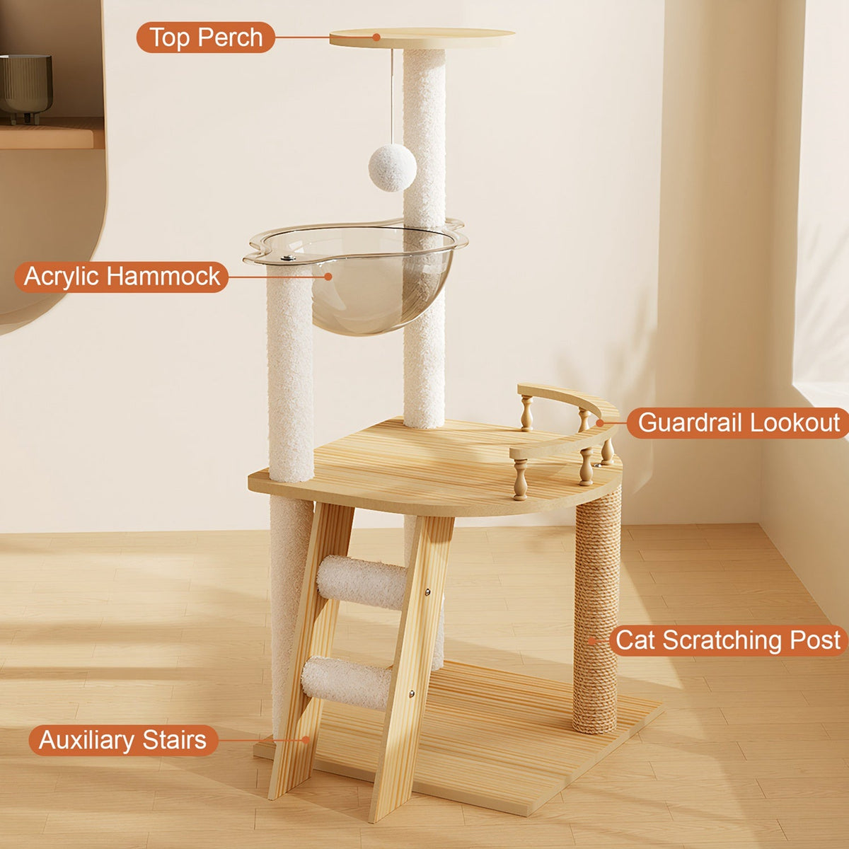 Cat Tree Tower 41" with Acrylic Hammock & Sisal Posts
