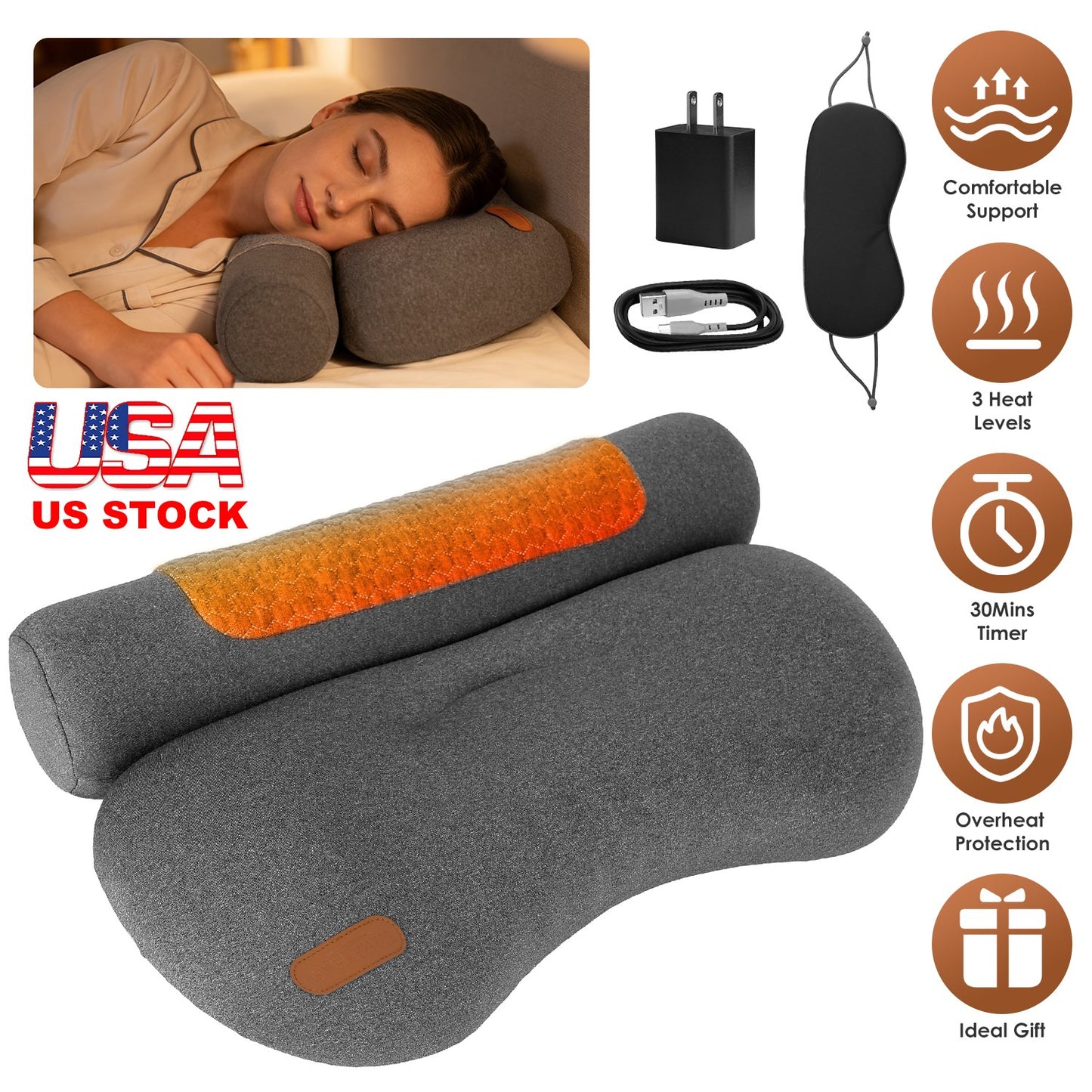 Heated Memory Foam Neck Pillow with 3-Level Heat Therapy