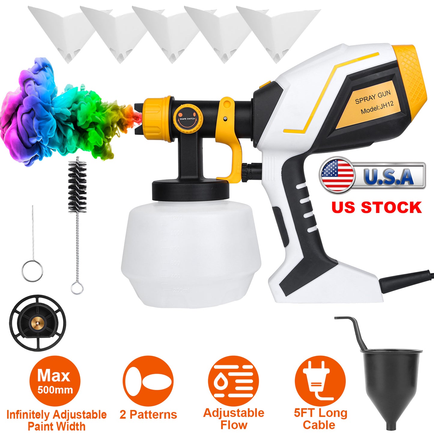 Electric Paint Sprayer 550W HVLP Gun with 1200ml Container