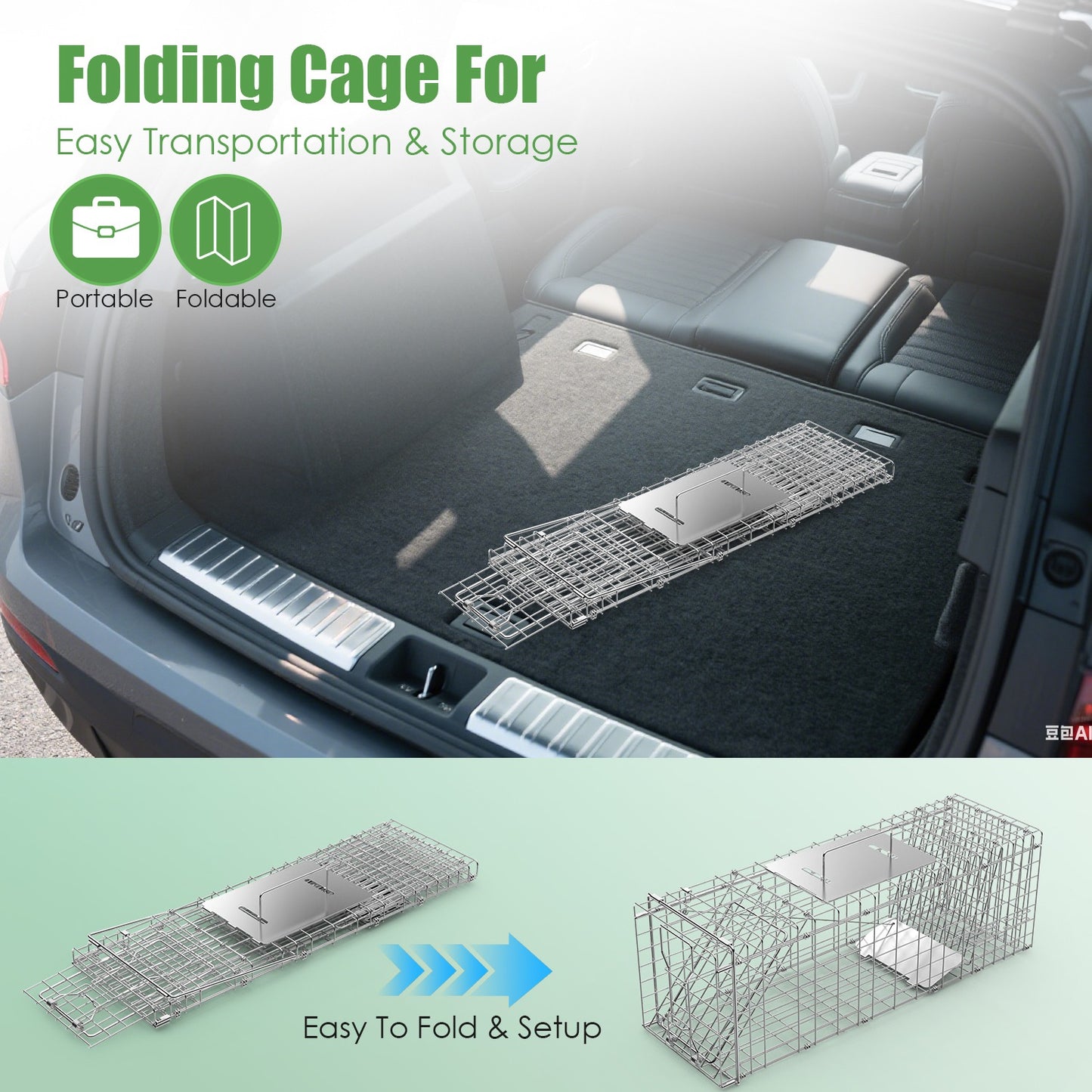 Live Animal Trap Cage 31" Folding with Waterproof Cover