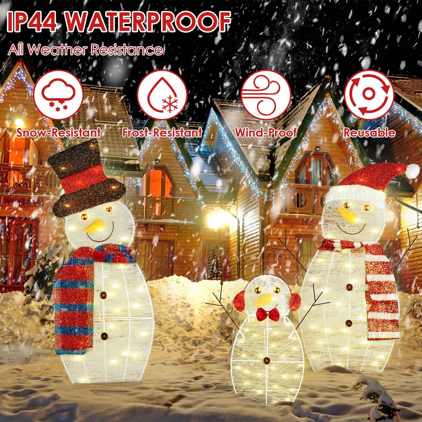 Christmas Snowman Family Yard Decoration with LED Lights